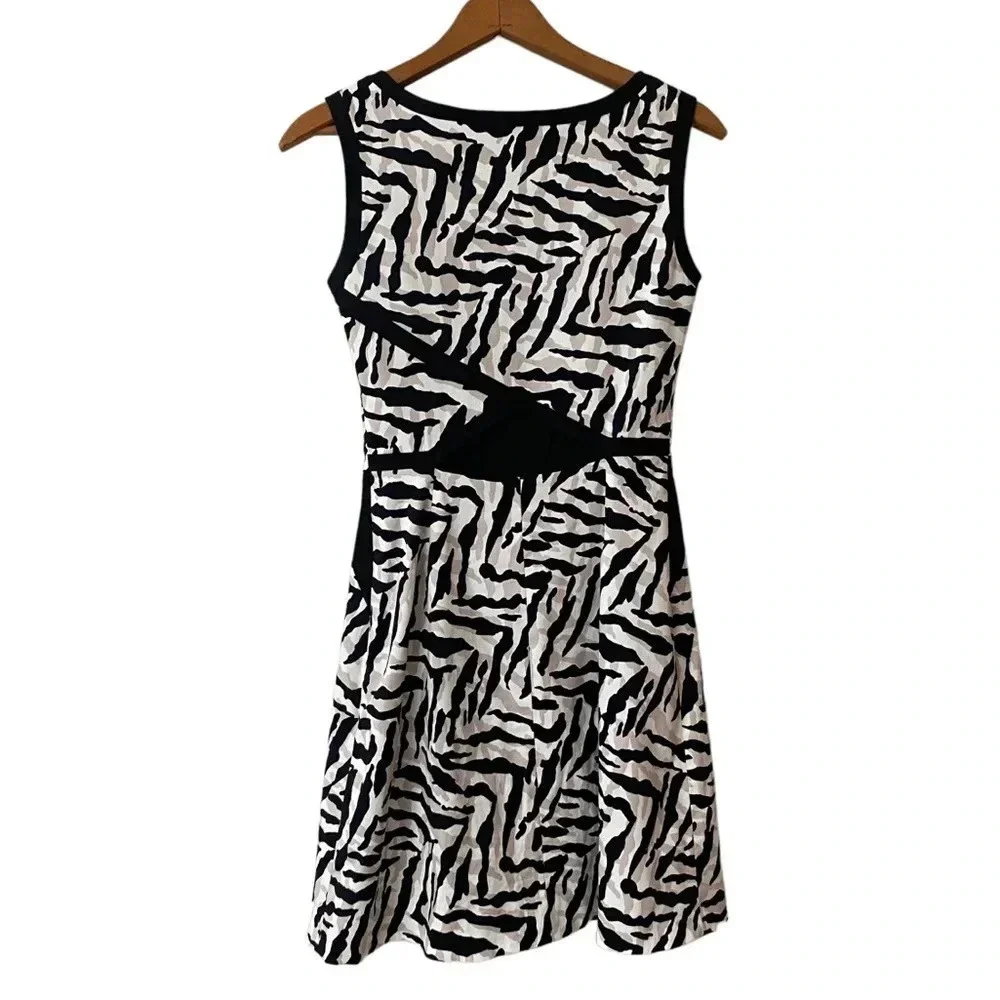 Karen Millen Zebra Print Bodycon Dress Cutout Back Black White Cocktail Size 4